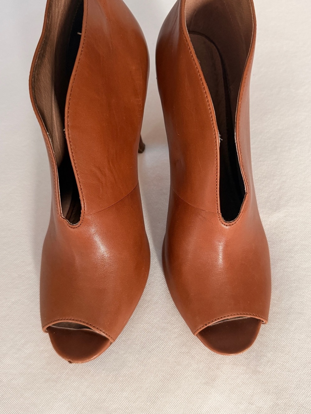 Halogen Cognac Leather Peep Toe Ankle Booties Size 11